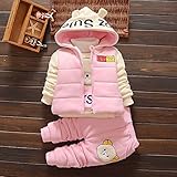 Onesall  新生児  ベービ服 キッズ 子供服 3セット3 in 1 長袖 コート付き ズボン 秋冬 男の子 女の子 (100㎝, ライトピンク)