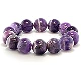 Purple Amethyst Bead Gemstone Stretchy Bracelet 8.5 Inch Round 16MM