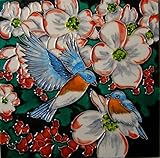 High Quality Center BD 2244 Blue Birds with White Flowers Art Tile, 8 by 8-Inch