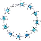 Sterling Silver Created Blue Opal Inlay Turtle/Honu Adjustable Bracelet