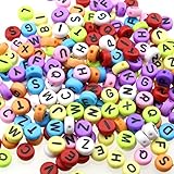gresorth 900個マルチカラーラウンドアクリル文字ビーズブラックアルファベットDIYブレスレットネックレス、子供、ジュエリー4 x 7 mm