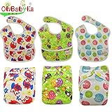 Ohbabyka6点セットフリーサイズ おむつカバー 布おむつ サイズ調整可 パンツ 食事用スタイ エプロン 防水ビブ ベビー 赤ちゃん 男の子 女の子 お食事エプロン 袖なし 保育園 給食 離乳食エ