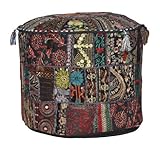 Indian Traditional Home Decorative Ottoman Handmade and Patchwork Foot Stool Floor Cushion, 18 X 13 
