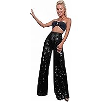 Zylloxen Womens Wide Leg Sparkle Sequin Pants Elastic High