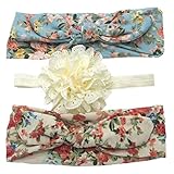 ベビーヘアバンド3本セット(オフ&ブルー)フリーサイズ・0-3歳 baby girl accessories