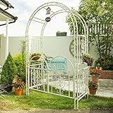 ゴージャスアイアンアーチ&ゲート 高さ213cm×幅137cm×奥行58cm 立体構造 アンティークホワイト IPN-7974-WHT