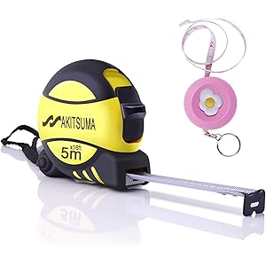 Akitsuma メジャー 巻き尺 2in1 オートメジャー付き 5m メジャー スケール ナイロンコーティング 距離測…