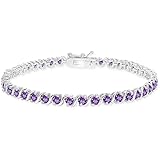 Sterling Silver Genuine, Created or Simulated Gemstone S Design Bar Classic Tennis Bracelet, Choose a Color