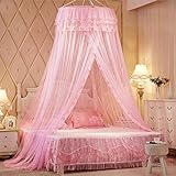 プリンセスラウンドレースベッドキャノピーネッティングMosquito Net for Cribツインフルクイーンベッド フル ピンク COMIN18JU041813
