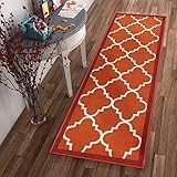 ダラスモロッコTrellisレッドandホワイトModern Geometricラティス18 " x 31 "マット(非スリップ – Machine Washable )ゴムBackedキッチンバスル