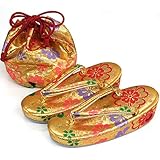 七五三 草履&巾着セット 金襴織 金地にカラフルふんわり桜