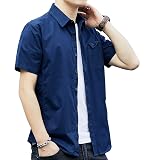 [Amyni] シャツ メンズ 半袖 オックスフォードシャツ 夏服 無地 綿 100% カジュアル 薄手 オシャ 大きいサイズ 4カラー