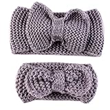 赤ちゃとマザー 親子ヘアバンド 冬秋 蝶結び 超萌え子供 母親ヘアアクセサリー 編みウールキャップ 編みイヤーマフ 母とベビー 遊び ヘアバンド (グレー)