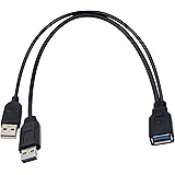Duttek USB 3.0 二 股延長ケーブル、USB 3.0タイプAメスto デュアル USBオス充電Y延長ケーブル(片側のみ)充電用 30cm 適格請求書行可