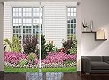 Mansion Country Decor Curtains by Ambesonne Dreamy Relaxing Calm Garden Grass View Spring Mood with 