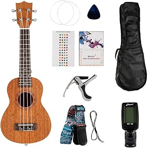 Steppiano ウクレレ コンサート ウクレレ 初心者 セット 21インチ 高級なマホガニ―材 入門 検品後発送で安心 (調律器、4*ウクレレ弦、教則本など8点セット)