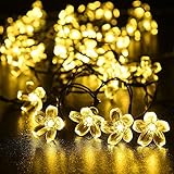 ストリングライト 6M 50球 花型 LEDイルミネーションライト ソーラー充電式 イルミネーションライト 電球色 ガーデンライト