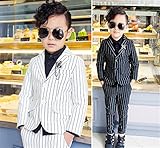 子供用2点セット 子供スーツ フォーマル キッズ 男児 男の子 フォーマルスーツ 卒園式・入学式・発表会・結婚式・七五三・お受験 タキシード 子供服 七五三 紳士服 ボーダー ブラック ホワイト 17