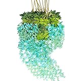 Mavee 3.6フィート人工シルク藤のつるRattaシルクHanging花ウェディングの装飾、12ピース ブルー