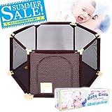 BYBREGAL BABYLABEL 洗えて清潔　ソフトメッシュベビーサークル 【簡単組み立て】 【ベビーフェンス/ベビーガード/プレイヤード】 収納/軽量/持ち運び/おもちゃ箱/屋外 屋内/知育 (