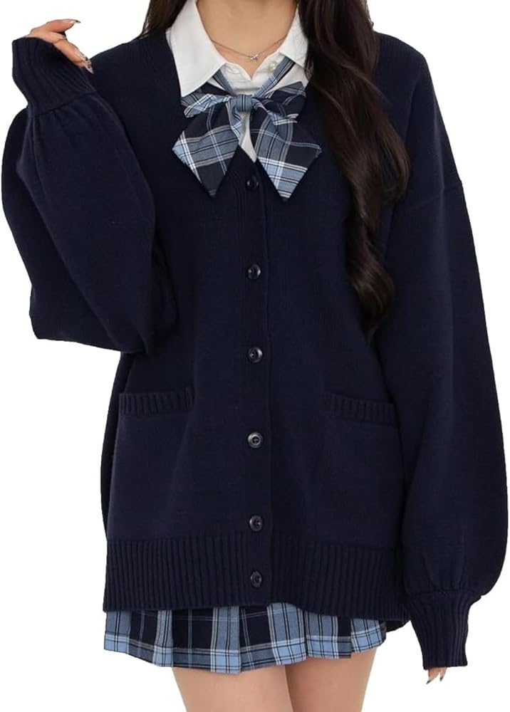[ウィゴー] だぼ袖 ゆったり スクール カーディガン レディース ニット トップス 学生 服 制服 通学 高校生 中学生 秋服 ギフト セーター ｜ アウター 無地 羽織 女子 cardigan スクール JK 女子高生 冬服 上着 ロング ゆった