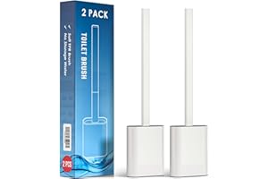2 Pack Toilet Brush and Holder Set, Silicone Toilet Brush with TPR Bristles, Wall Mounted and Standing, White Toilet Brush for Bathroom (2Pack White)