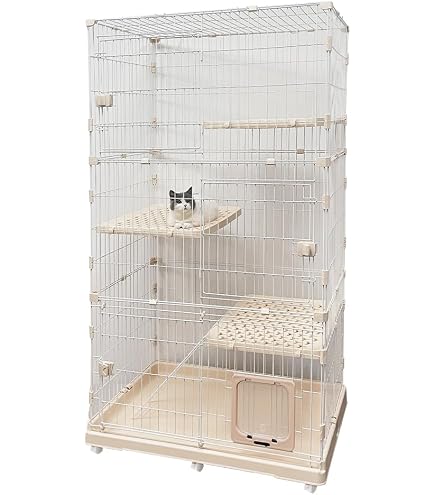 Amazon.co.jp: ieneko キャットケージ 猫用ケージ 3段 天然木製 