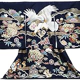 【紋入れ付き】【お宮参り着物】【濃紺地系 鷹に吉祥柄】男の子 正絹 友禅 刺繍【風呂敷プレゼント/ギフト対応】