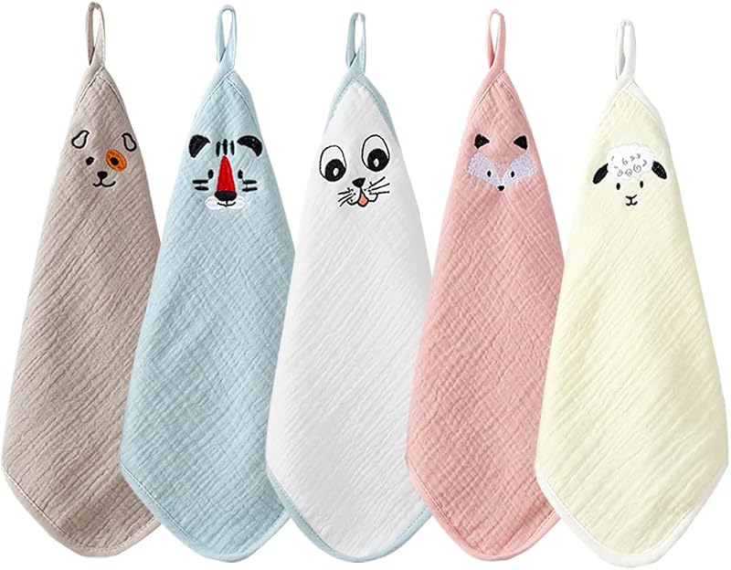 [MOMSMENU] ガーゼ ハンカチ 赤ちゃん 6重ガーゼ ベビータオル 綿100% ループ付 柔らかい 25x25cm 5枚セット