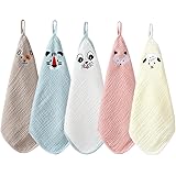 MOMSMENU Baby Muslin Washcloths Cute 100% Natural Cotton 6 Layer Gauze Supersoft Newborn Baby 5 Pack 10x10Inch