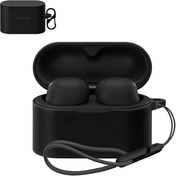 For ソニー(SONY) WF-1000XM6 用 ケース カバー 【NOUKAJU】 ワイヤレス イヤーホン シリコン 保護ケース (カラビナ付き+ストラップ付き ) 落下防止 キズ防止 耐衝撃 装着充電可能 防水 防塵 (ブラック) - 1
