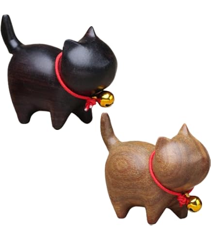 Amazon.co.jp: 【神話広場】 猫 ネコ 置物 オブジェ 檀木 木製 縁起物