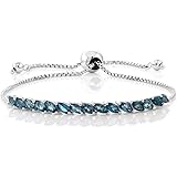 London Blue Topaz 925 Sterling Silver Fully Adjustable Women's Tennis Bracelet, Gemstone Birthstone 1.50 Cttw