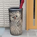 信楽焼 フクロウ傘立て しがらき焼 笠立て 陶器 おしゃれ kt-0035 (幅265×奥行き225×高さ480mm（外寸）,(黒)