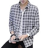 Gaosa　ファション メンズ トップス 長袖 チェック柄 シャツ シンプル カジュアル 大きいサイズ　 (L, グレー)