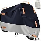 バイクカバー 車体カバー 420D厚手 防水・耐熱・溶けない 原付カバー 大型/原付対応 汎用 破れにくい 盗難防止ロック穴 裾を絞るゴム 超撥水 紫外線防止 防風 防埃 防雨 防雪 収納バッグ付き(XXL, ブラック+ シルバー)
