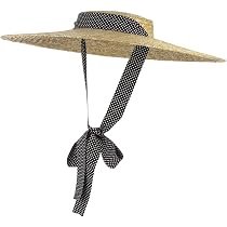 DEMU Women Vintage Boater Straw Hat 