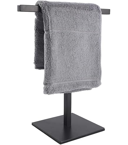 ISoapStone Freestanding Hand Towel Holder Stand - Matte Black, Heavy Weighted Base, T-Shape, 14" Height - View #13