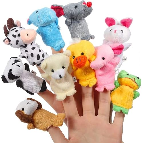 Animal Finger Puppets Set (10PCS), Velvet Animal Finger Puppets for Toddlers, Velvet Cute Cartoon Hand Animals Style Educatio