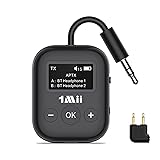 1Mii Bluetooth 5.3 トランスミッター Bluetooth TV トランスミッター 25時間再生 aptX AD/HD/低遅延 ワイヤレス オーディオ 送信機OLEDディスプレイ搭載 3.5 mm AUX ジャック テレビ/飛行機/ジムでの使用に最適 小型 2台同時接続 -SafeFly Min 黒