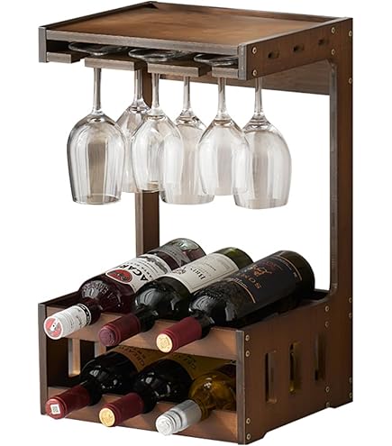 Amazon｜Cedilis ワイングラス乾燥ラック 竹ワインボトルホルダー 木製