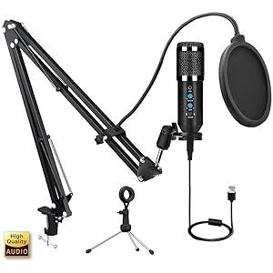 コンデンサーマイク USB マイク PC マイク カラオケマイク エコー機能付き 単一指向性 マイクスタンド オンライン…
