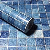 RUDOSTYLE 壁紙 タイル クロス はがせる 防水 壁紙シール 超簡単リフォーム 45cm×10m 【正規品】 (タイル調 ブルー)