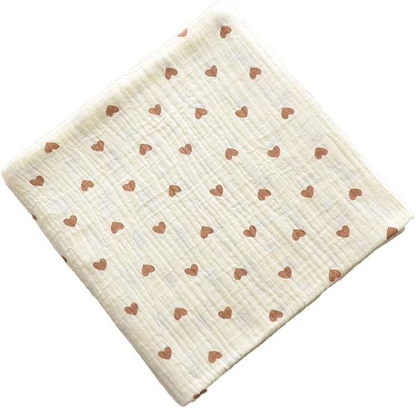 Libaby 100% Cotton Muslin Gauze Cotton 2-Layer Square Newborn 100×100 Gauze Blanket Baby Shower Breastfeeding Cape Baby Carrier Cape Sunshade Baby (D Heart) - 1