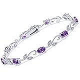 Gem Stone King 925 Sterling Silver Purple Amethyst and White Diamond Greek Vine Tennis Bracelet For Women (4.18 Cttw, Gemston