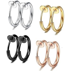 Ostory 男女兼用 シンプルな フェイクピアス 4色 8個セット リング フープ イヤリング ノンホール 穴不要 ユ…