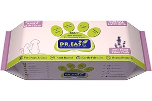 DR.EASY Odor Remover Pet Grooming Wipes 100Ct Lavender Plant Based Ingredients for Paws,Body,Nose &Bum Cleaning,Remove Dirt,Dander & Excess Hair with Soft and Thick Wipes,No Artificial Fragrance