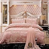 1 卸売 -100 ％トリビュート絹の寝具のスムーズなタッチのジャカードベッドシートのセット - ピーリングスーパーソフトピンク掛け布団クイーン、キングドロップシッピング設定