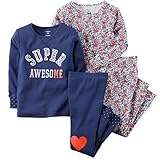 カーターズ（Carter's)女の子用紺ハートxカラフル花柄超たっぷり綿素材長袖パジャマ上下4点セット (3t(93-98cm)) [並行輸入品]