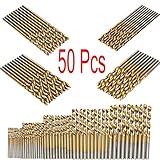 Mohoo 50PCS 1/1.5/2/2.5/3mm HSS Shank High Speed Steel Drill Bit Set Tools Titanium For Wood Plastic